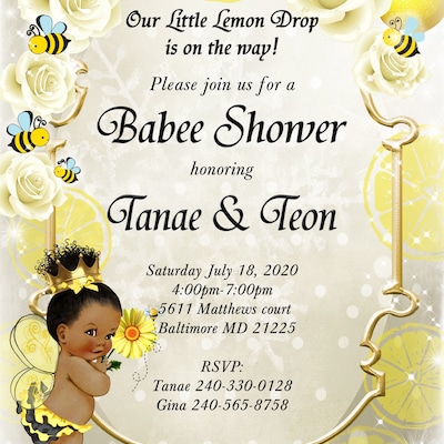 Printable Baby Shower Bee Invitation, Baby Girl, Bee Baby Shower ...