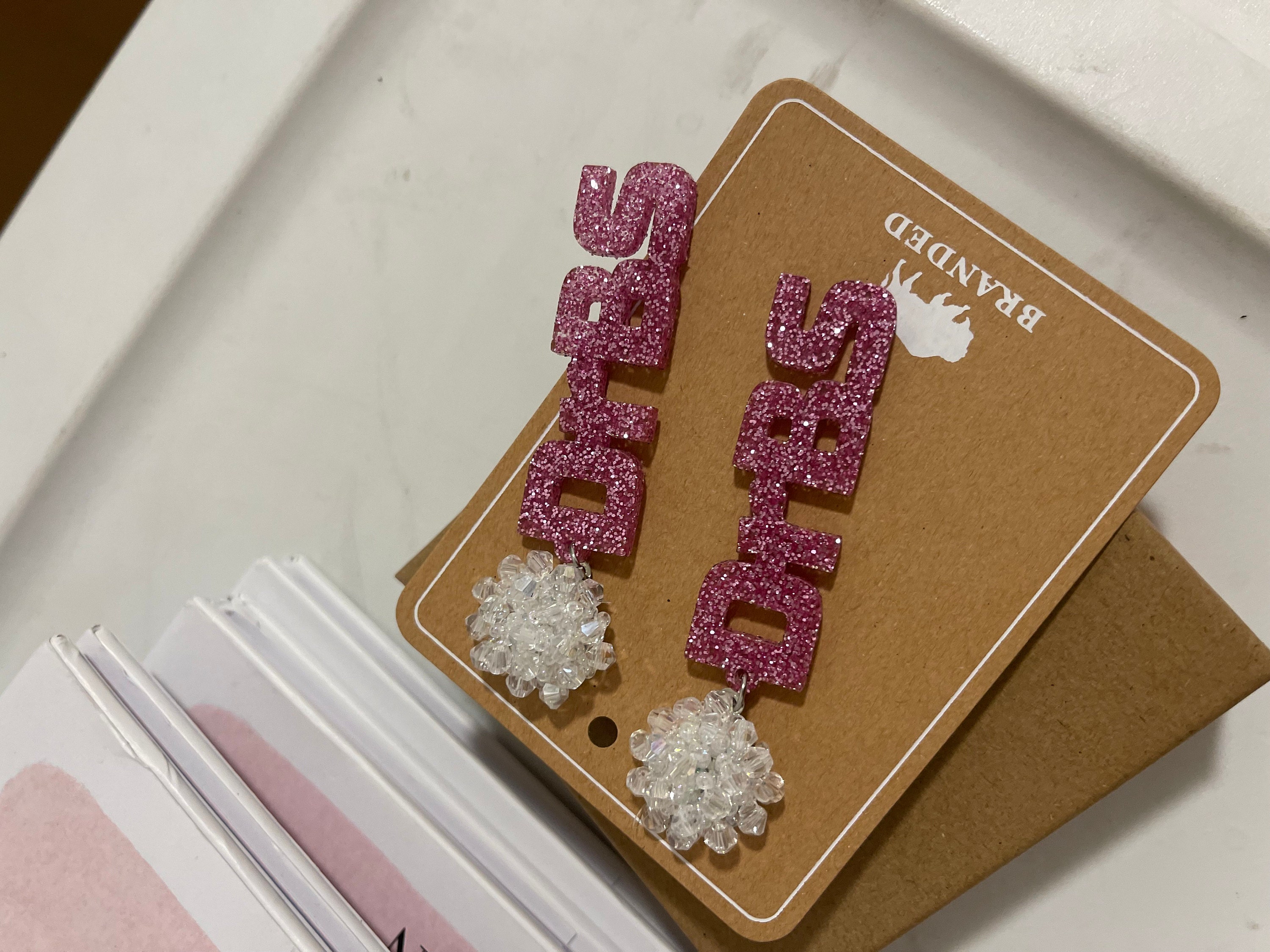 Personalized Custom Game Day Earrings 3/4 inch bead topper-High School-College-Football-Team Name-Spirit Wear Gear-Birthday Gift