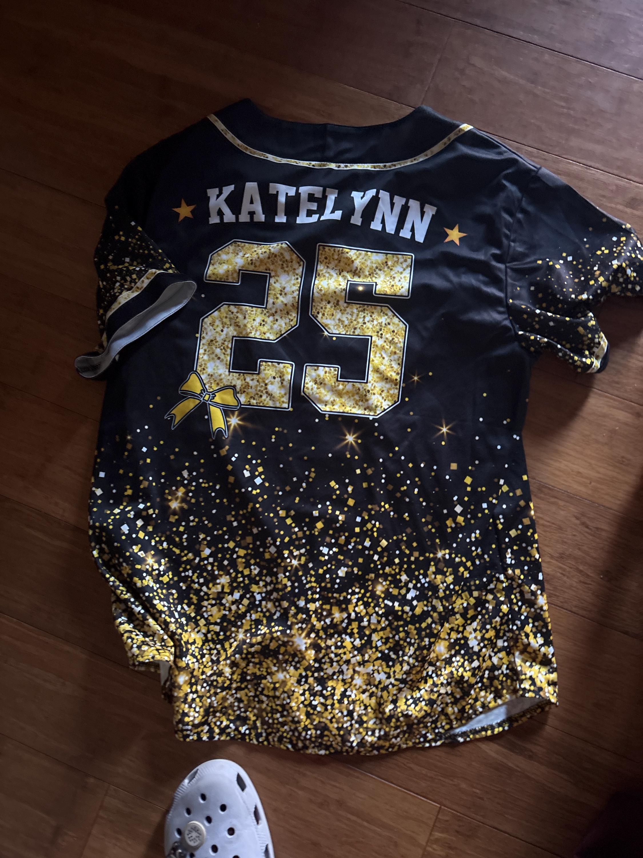 Personalisiertes Glitzer-Baseball-Trikot mit Teamnamen und -nummer für Erwachsene und Kinder, Cheerleading-Shirt mit individuellem Namen für Cheerleader, Faux Cheer Glitter Jersey
