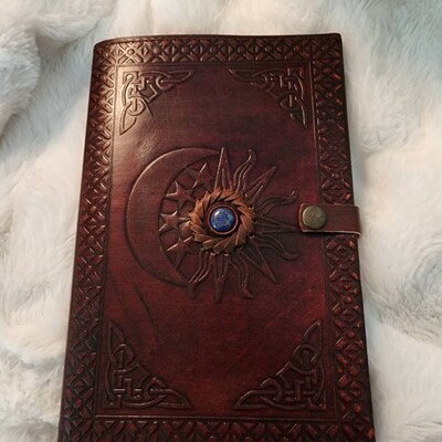 Leather Sun and Moon Embossed With Beautiful Blue Stone Journal Diary ...