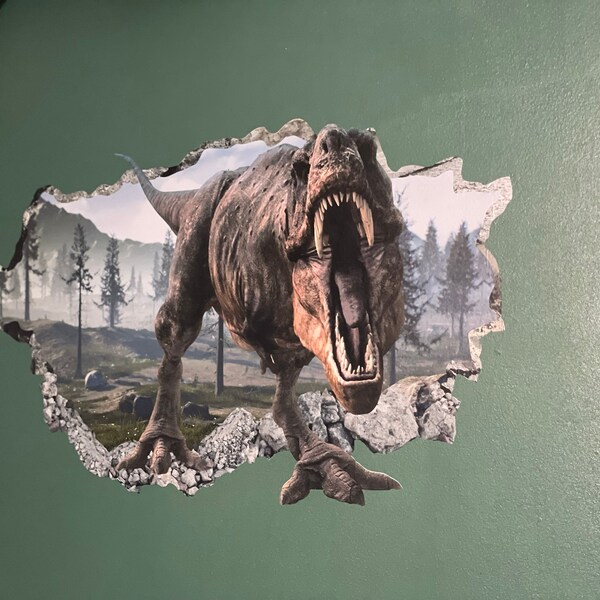 Dinosaur T Rex Wall Decal - Animal 3D Smashed Wall Art Sticker Kids ...