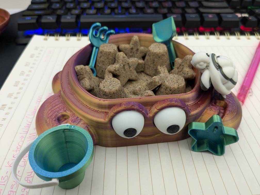 Crab sandbox with lid, zen garden desk decor for women, coastal decor for home office, 3d printed figurine, stress relief gifts for daughter