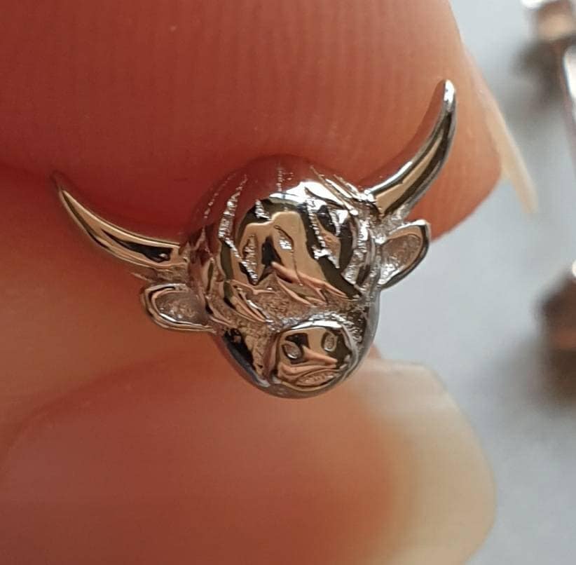 Highland Cow Stud Earrings in Sterling Silver, Cow Stud, Bull Earrings, Petite Earrings, Small Cow Stud, Scotland, Scottish
