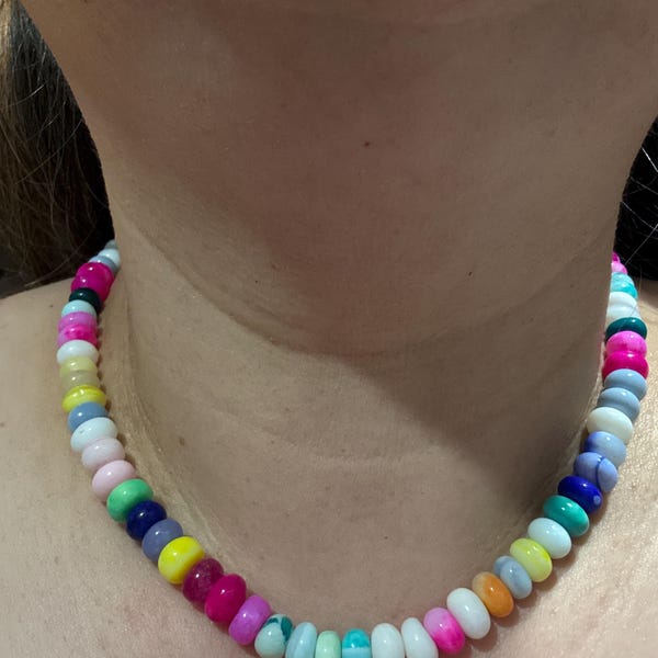 AAA Quality Rainbow Color Necklace Opal Smooth Rondelle Shape Beads, 7 ...