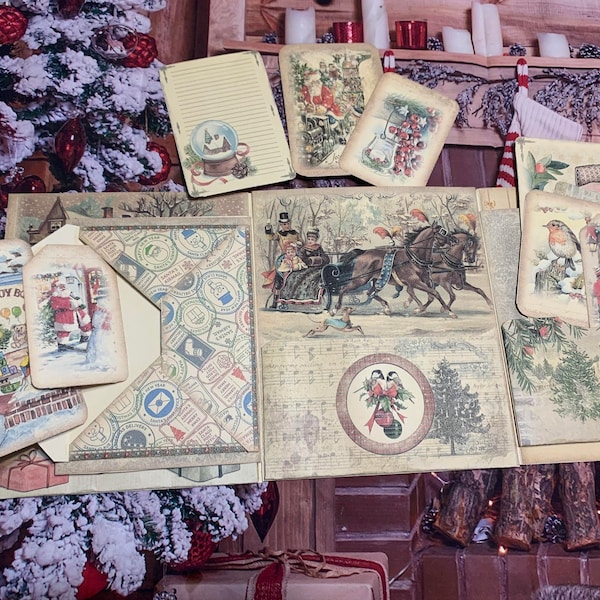 Vintage Christmas Loaded Folio, Junk Journal Papercraft Kit, Ephemera ...