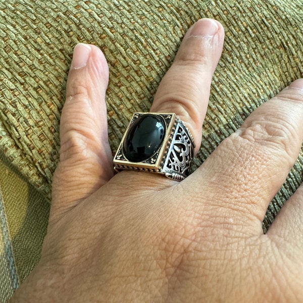 Sterling Silver Red Agate Men's Ring - 925K Stamped, Handmade, Large Stone (2.1 X 1.5 Cm)