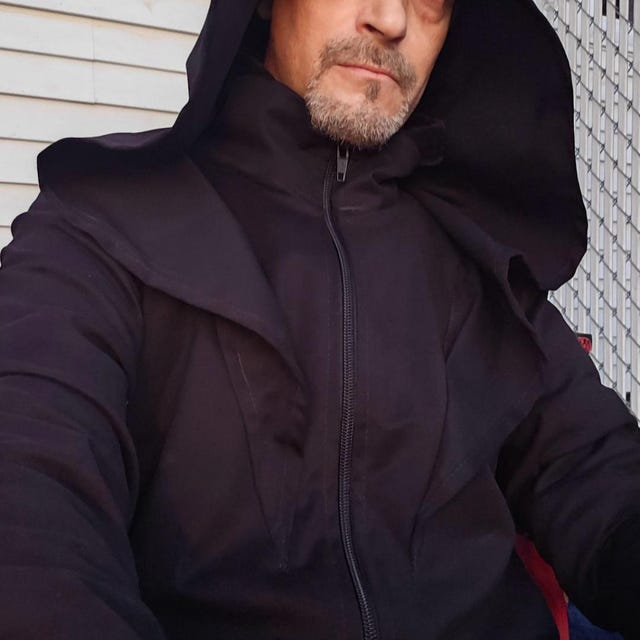 Dual Zipper Jacket ( Mens Dark Black Hoodie Large Hood Dual Zipper Jacket ( Mens Dark Black Hoodie Large Hood