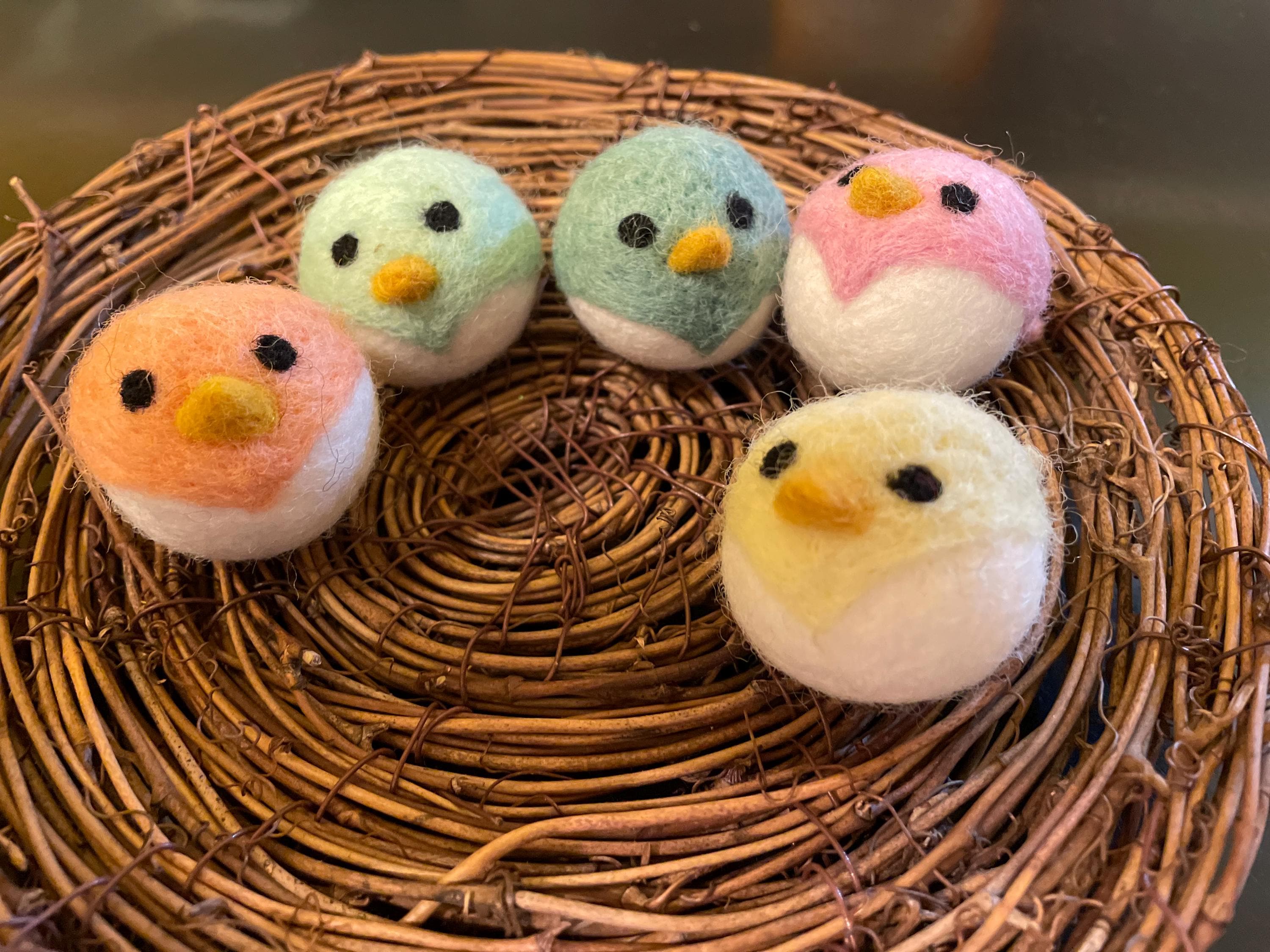 Spring Bird Chick Felt Shapes- Set of 5- 1.5x2&quot;- NEST NOT INCLUDED- Pastel Colors- Easter Bowl Filler, Home Decor Tiered Tray, Shelf Sitter