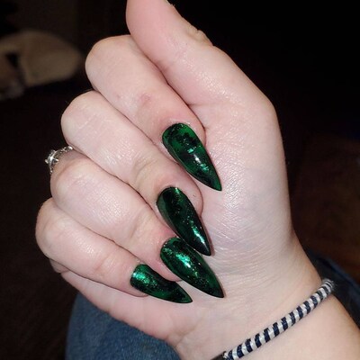 Green and Black Marble Foil Nails Green and Black Nails - Etsy