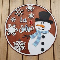 Let It Snow Door Hanger Laser Cut File, Snowman Door Round SVG, Laser ...