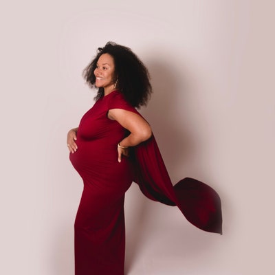 Classy Maternity Gown W Cape / Baby Shower Dress/ Maternity Photos