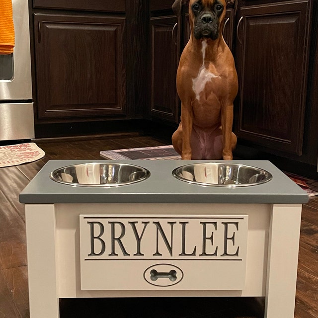 GrooveThis Woodshop - Personalized Elevated Triple Dog Bowl Stand for  Large, Medium, Small, X-Small Dogs - 3 Stainless Steel Food and Water Bowls  