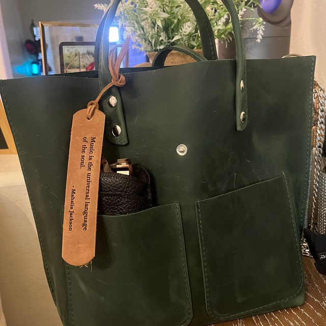 Green Leather Bag, Tote Leather Bag, Leather Tote Bag, Woman