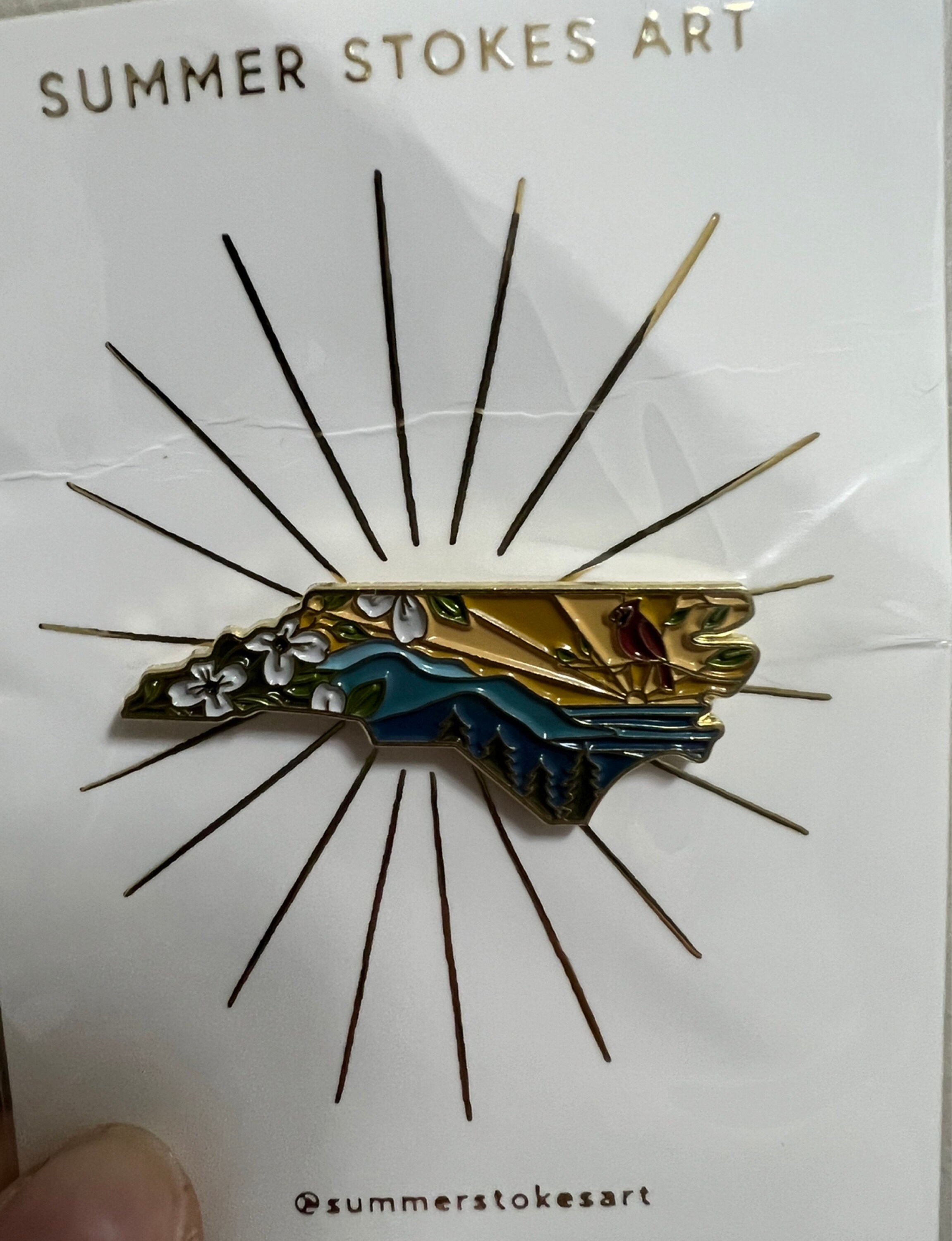 North Carolina Pin | Gold Soft Enamel Pin | Illustrated United State Pin | Butterfly Clasp | 1.25&quot;