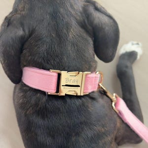 Pink Velvet Personalized Dog Collar Bow Tie Leash Set For Female Girl,Custom Engraved Pet Name Metal Buckle,Wedding Puppy Gift,FREE Shipping