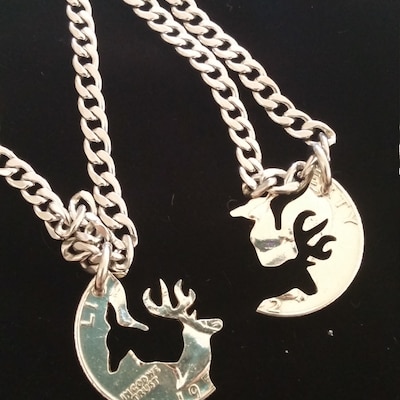 Buck and Doe Necklace Couples Necklaces Interlocking Relationship Set Hand Cut Coin Etsy