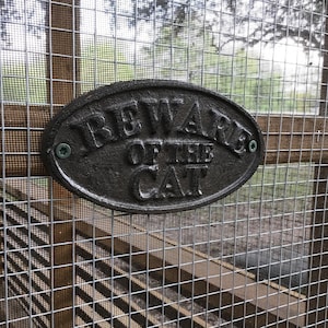 CAST IRON BEWARE OF THE CAT SIGN RUSTIC WALL DECOR FENCE KENNEL GATE OVAL PET 