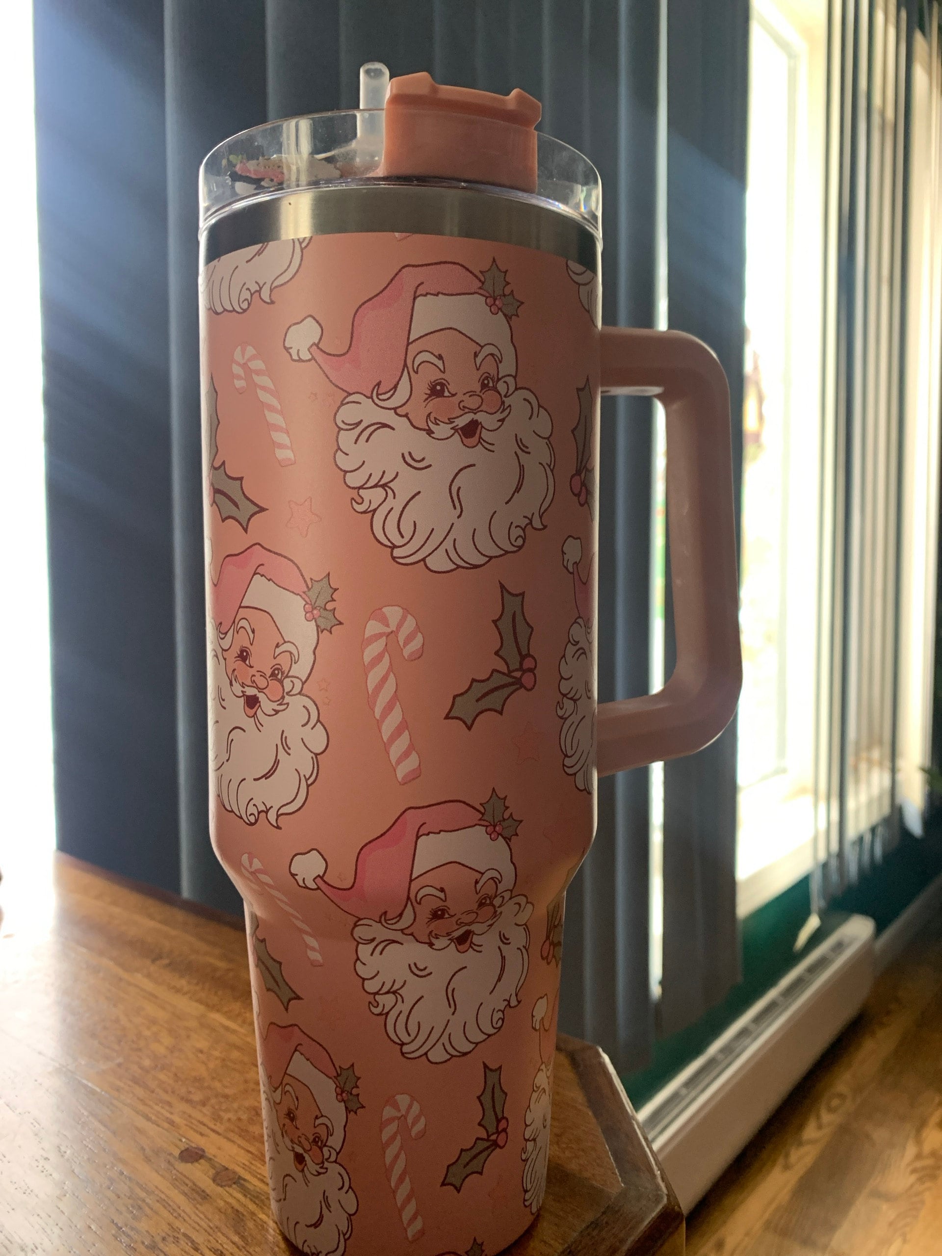 Christmas Pink Santa Claus 40oz Tumbler, Retro Santa Christmas Tumbler, Christmas Family Trip Tumbler, Stainless Steel Tumbler with Straw