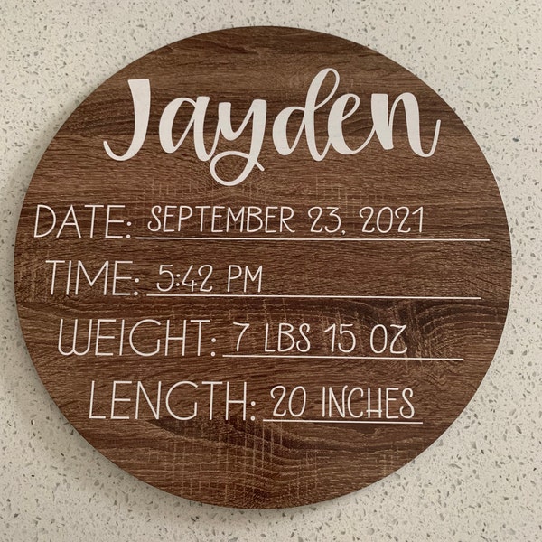 Birth Stats Round Wood Baby Name Sign Wooden Personalized Baby Name ...