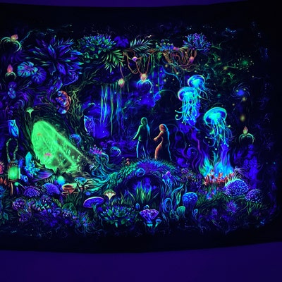 Psy Backdrop wizard Forest UV Active Blacklight Tapestry, Fantasy ...