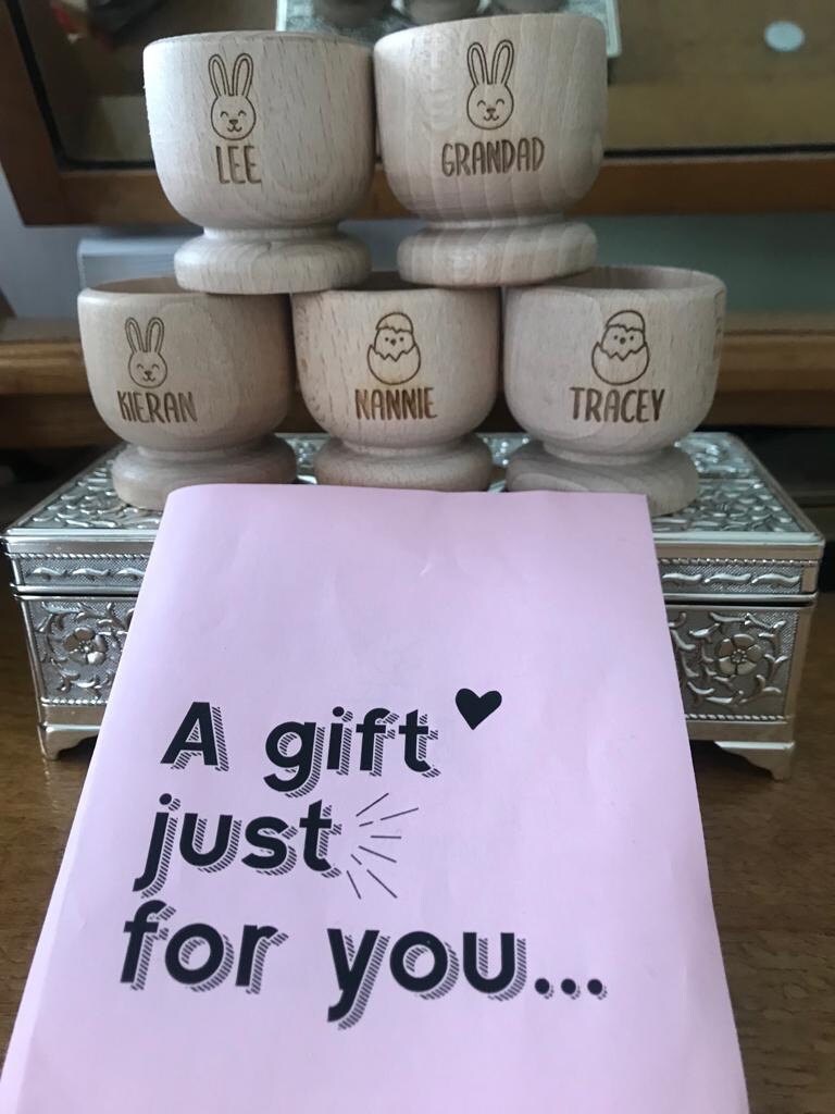 Personalised Egg Cup, Engraved Wooden Egg Cup, Easter Gift for Kids, Dippy Egg Holder, Unicorn, Dinosaur, Solider, Bunny Rabbit, Chick