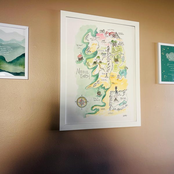 Lord of the Rings Middle Earth Tolkien Watercolor Art Map Print - Etsy