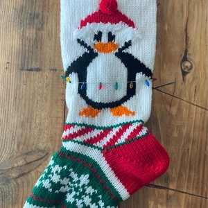 Hand Knit Christmas Stocking Tree and Penquin - Etsy