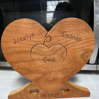 LARGE Family Wood Heart unity Puzzle 8-1/2 Wide X 8 Tall Center Heart 2 ...