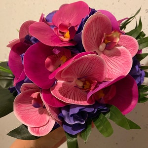 Tropical Wedding Bouquet Fuchsia Purple Real Touch Phalaenopsis Orchid –  Songs from the Garden