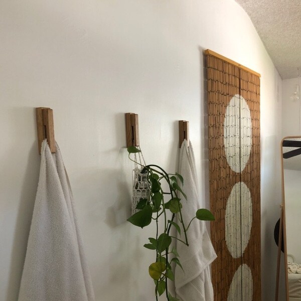 Oak Wood Towel Holder Set of 3 Bathroom Hooks Kitchen Towel Hooks Wood ...