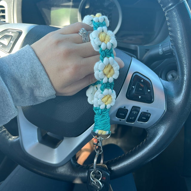 Floral Braided Wristlet Key Chain –