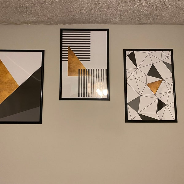 Set of 3 Geometric Prints Pink Marble Gray Rose Gold Printable Wall Art ...