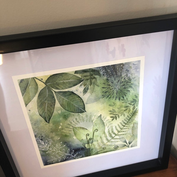 Giclee Watercolor Print, Blue Green Leaves Botanical Abstract Painting ...