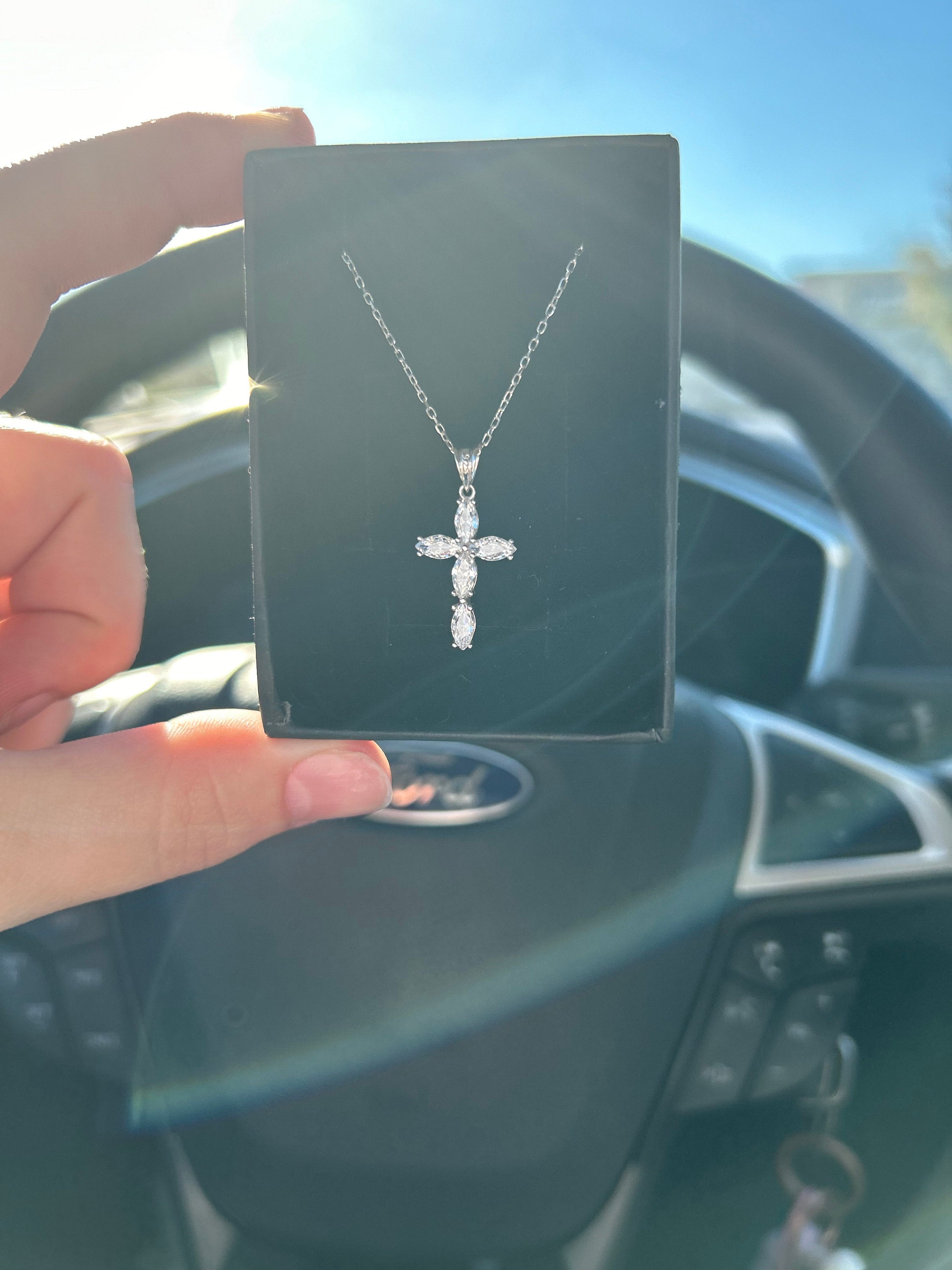 Sterling Silver Cross Necklace, Dainty Cross Pendant, Cubic Zirconia Cross Necklace, Gift Cross Pendant, Religious Charms, Christian Gifts