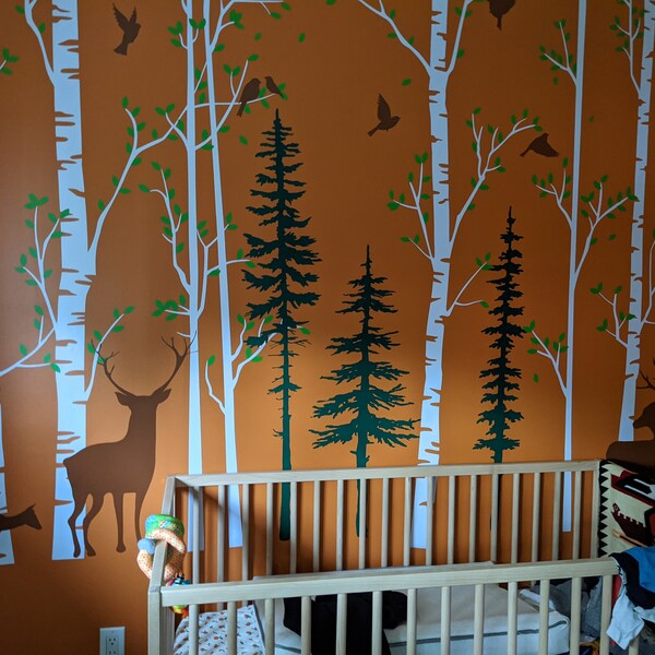 Birch Tree Wall Decal, Deer Forest Vinyl Sticker, Nursery Decor - Etsy