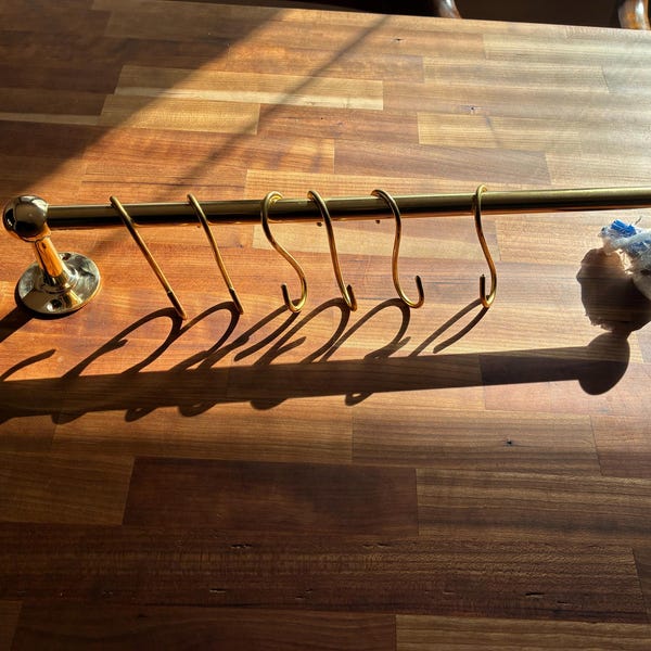 Brass Curtain Rod With Hooks Brass Pot Rail Brass Pot Rack Brass Shelf ...