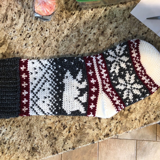 A customer's finished Polar Bear Stroll Stocking Crochet Pattern