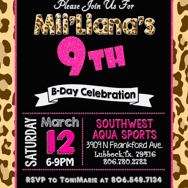 LEOPARD PRINT INVITATION Sweet 16 Birthday Invitation Pink and