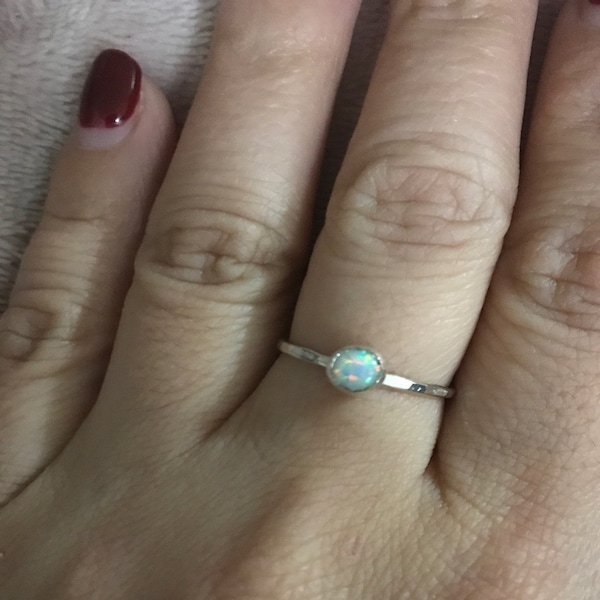 White Opal Ring - Sterling Silver - Opal Gemstone Stackable Rings ...