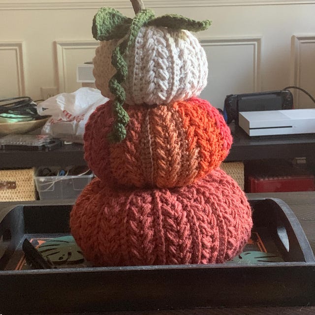 A customer's finished Wheat Stitch Pumpkin Spice Crochet Trio Pattern