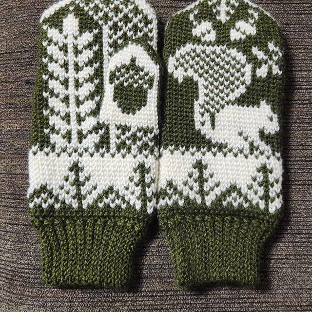 A customer's finished Squirrel Fair Isle Mittens Crochet Pattern + Video