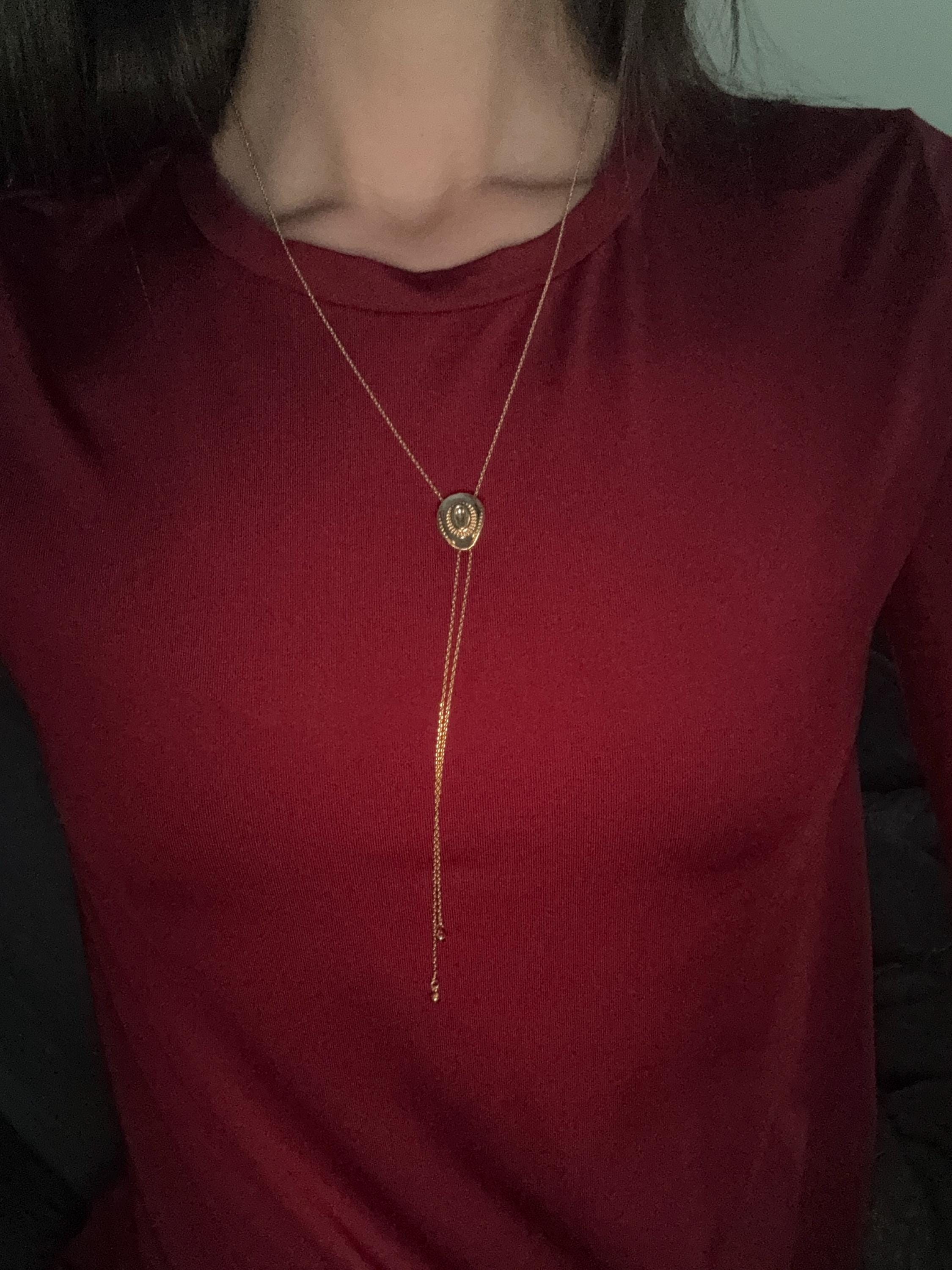 Dainty Cowboy Cowgirl Hat Pendant 29&quot; Bolo Long Chain Necklace, Gold Silver Western, Boots, Country, Minimal Jewelry bridesmaid Her Gift