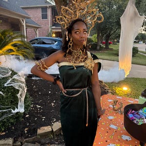 Burning Man, Gorgon Medusa Costume, Emerald Velvet Dress, Snake