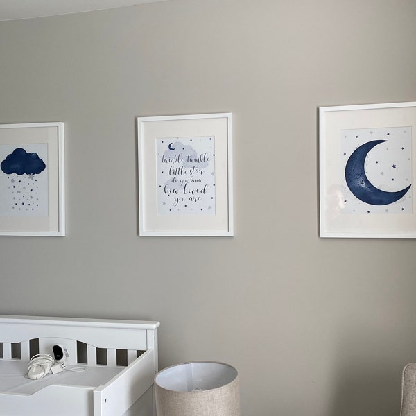 Nursery Decor Boy, Navy Nursery Decor, Moon and Stars, Twinkle Twinkle ...