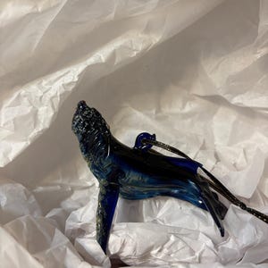 Hanging Glass Humpback Whale Ornament, Lampwork Sea Life Sculpture