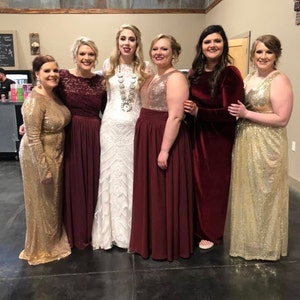 burgundy gold bridesmaid dresses