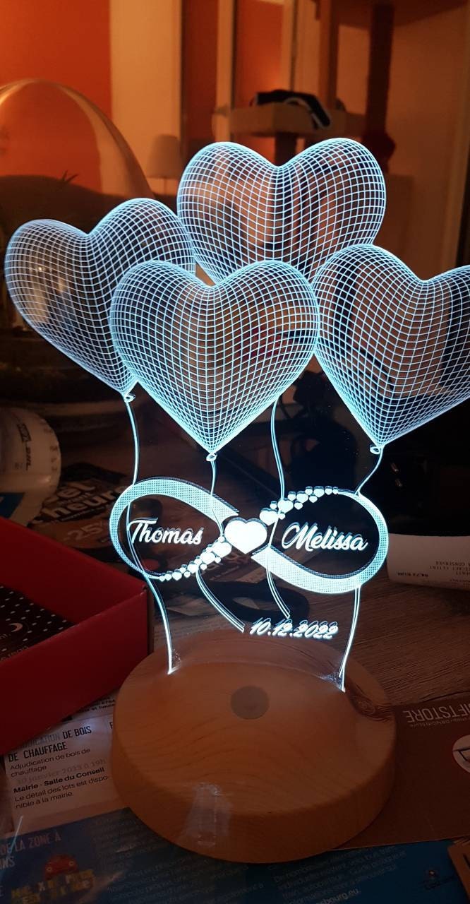 Personalized 3D Illusion LED Lamp, Anniversary Gift for Him or Her, Infinity Symbol Custom Night Light,Romantic Home Decor,Lamp for Bedroom