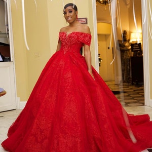 Rojo pasión de novia estilo reina con mangas rojas - Etsy México