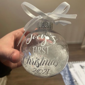 Snow Filled Personalised First Christmas Bauble Rose Gold - Etsy UK
