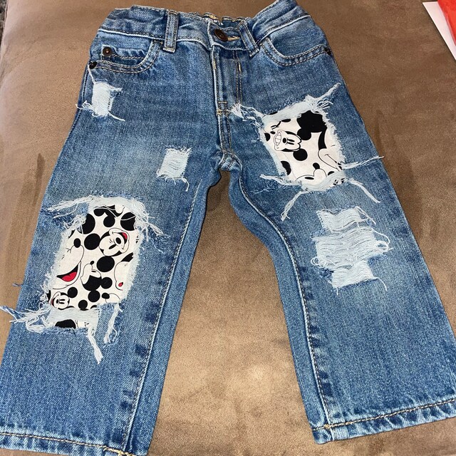 Boys Distressed Mickey Mouse Patch Jeans – Birthday Outfit Apparel